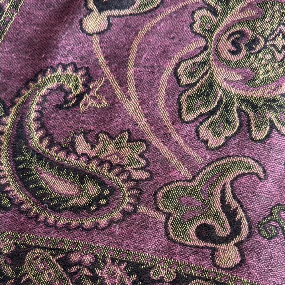 Purple Floral Paisley Embroidered Scarf with Fringe